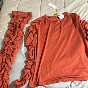 Rust Long Sleeve Top with Ruffle Detail